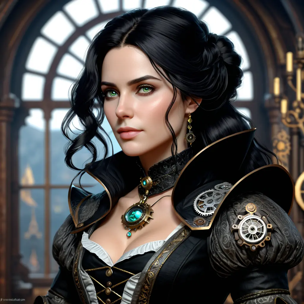 Steampunk portrait of Yennefer, Highly Detailed, Intricate, Artstation, Beautiful, Digital Painting, Sharp Focus, Concept Art, Elegant