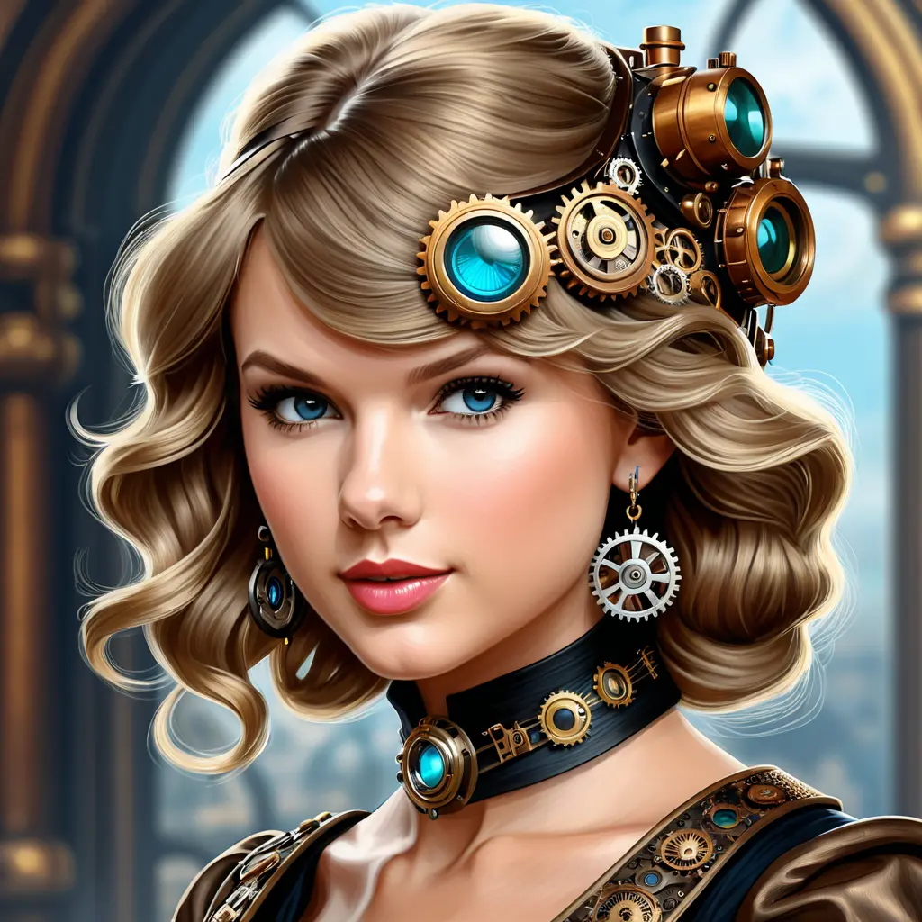 Steampunk portrait of Taylor Swift, Highly Detailed, Intricate, Artstation, Beautiful, Digital Painting, Sharp Focus, Concept Art, Elegant