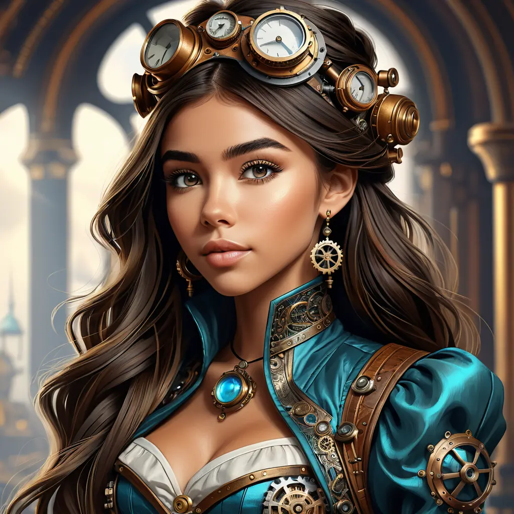 Steampunk portrait of Madison Beer, Highly Detailed, Intricate, Artstation, Beautiful, Digital Painting, Sharp Focus, Concept Art, Elegant