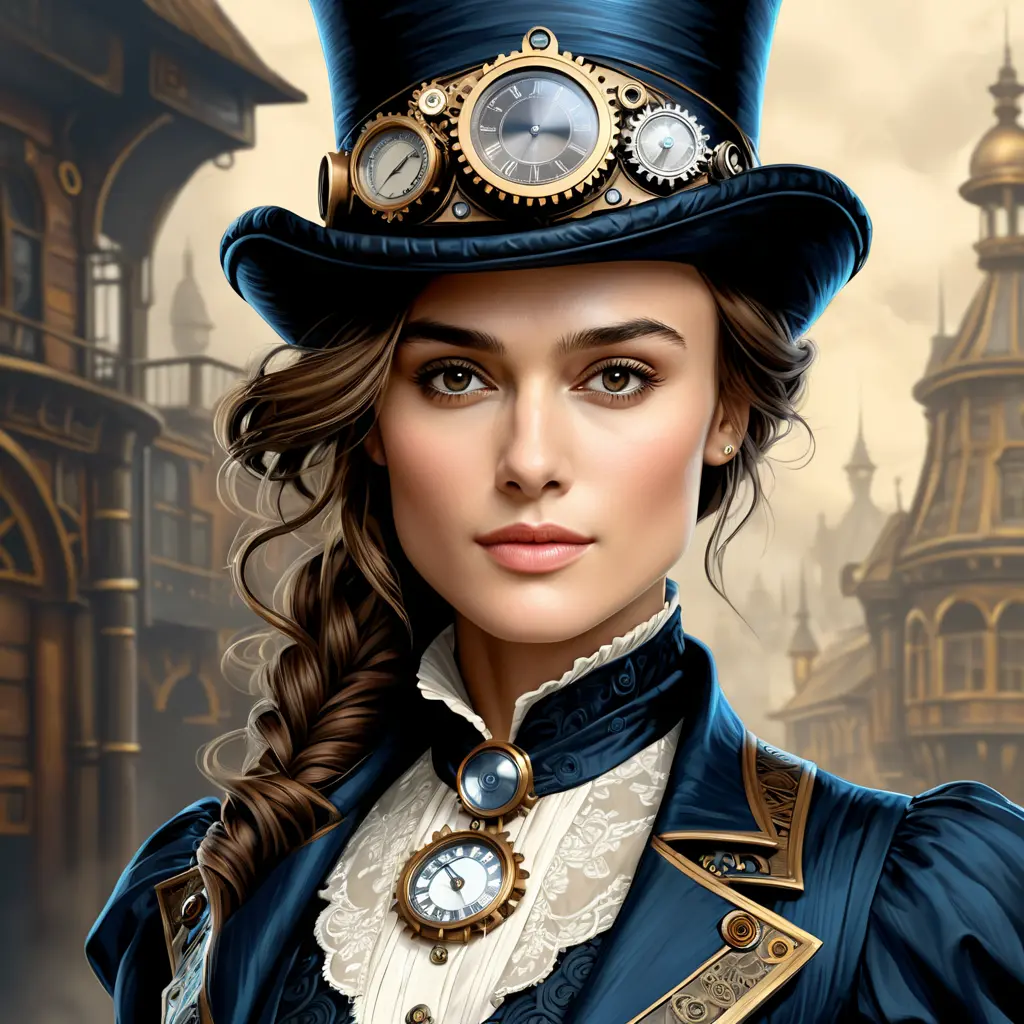 Steampunk portrait of Keira Knightley, Highly Detailed, Intricate, Artstation, Beautiful, Digital Painting, Sharp Focus, Concept Art, Elegant