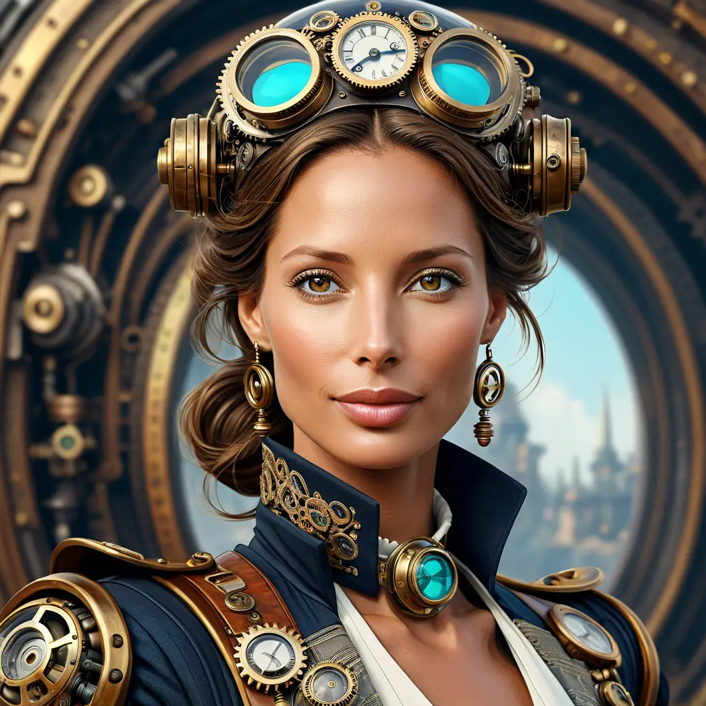 Steampunk portrait of Christy Turlington, Highly Detailed, Intricate, Artstation, Beautiful, Digital Painting, Sharp Focus, Concept Art, Elegant