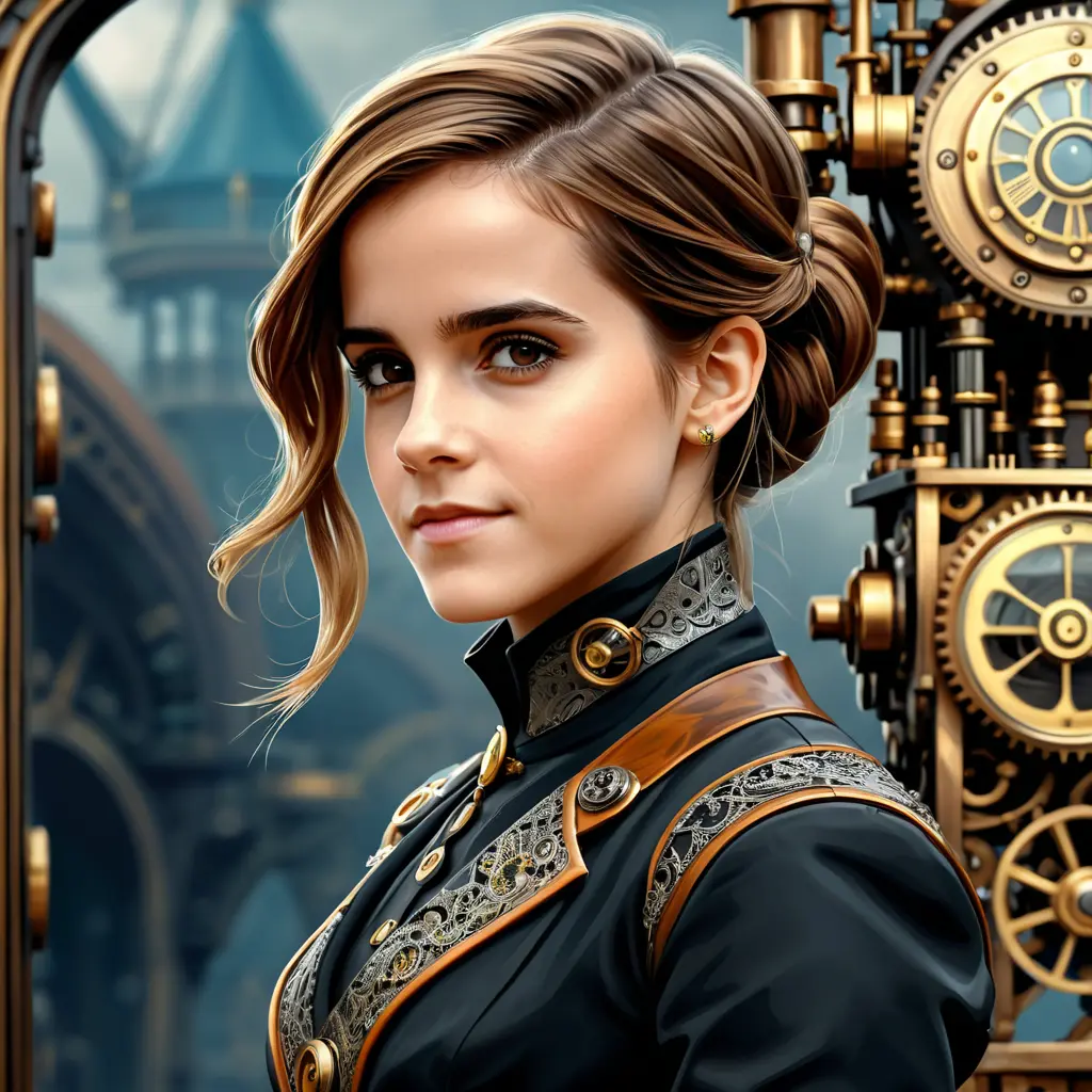 Steampunk portrait of Emma Watson, Highly Detailed, Intricate, Artstation, Beautiful, Digital Painting, Sharp Focus, Concept Art, Elegant