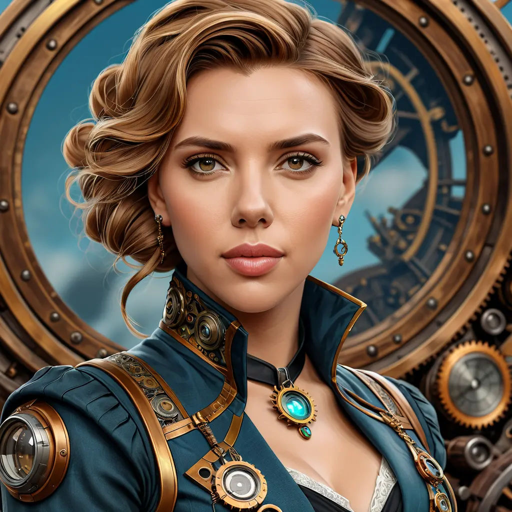 Steampunk portrait of Scarlett Johansson, Highly Detailed, Intricate, Artstation, Beautiful, Digital Painting, Sharp Focus, Concept Art, Elegant