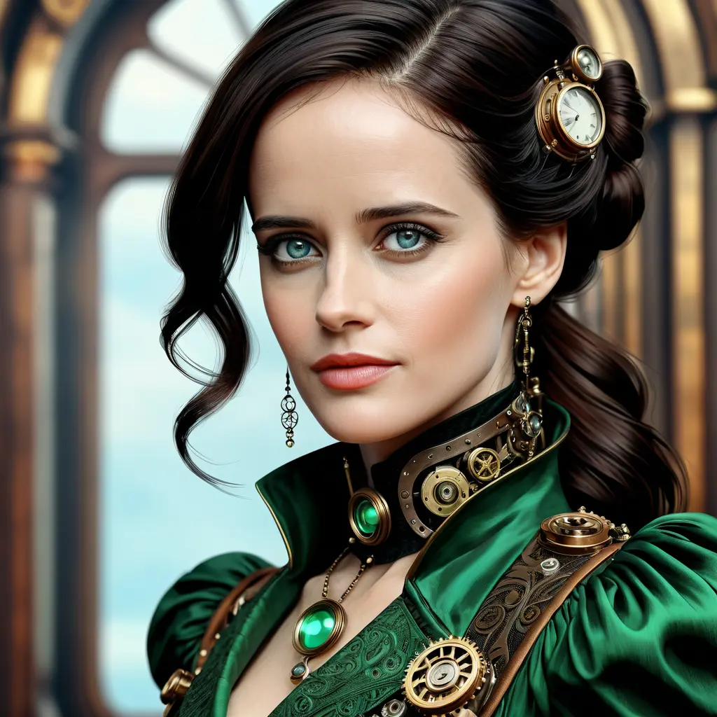 Steampunk portrait of Eva Green, Highly Detailed, Intricate, Artstation, Beautiful, Digital Painting, Sharp Focus, Concept Art, Elegant