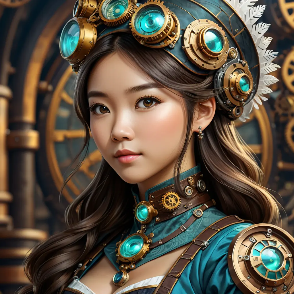 Steampunk portrait of Kailey Hsu, Highly Detailed, Intricate, Artstation, Beautiful, Digital Painting, Sharp Focus, Concept Art, Elegant