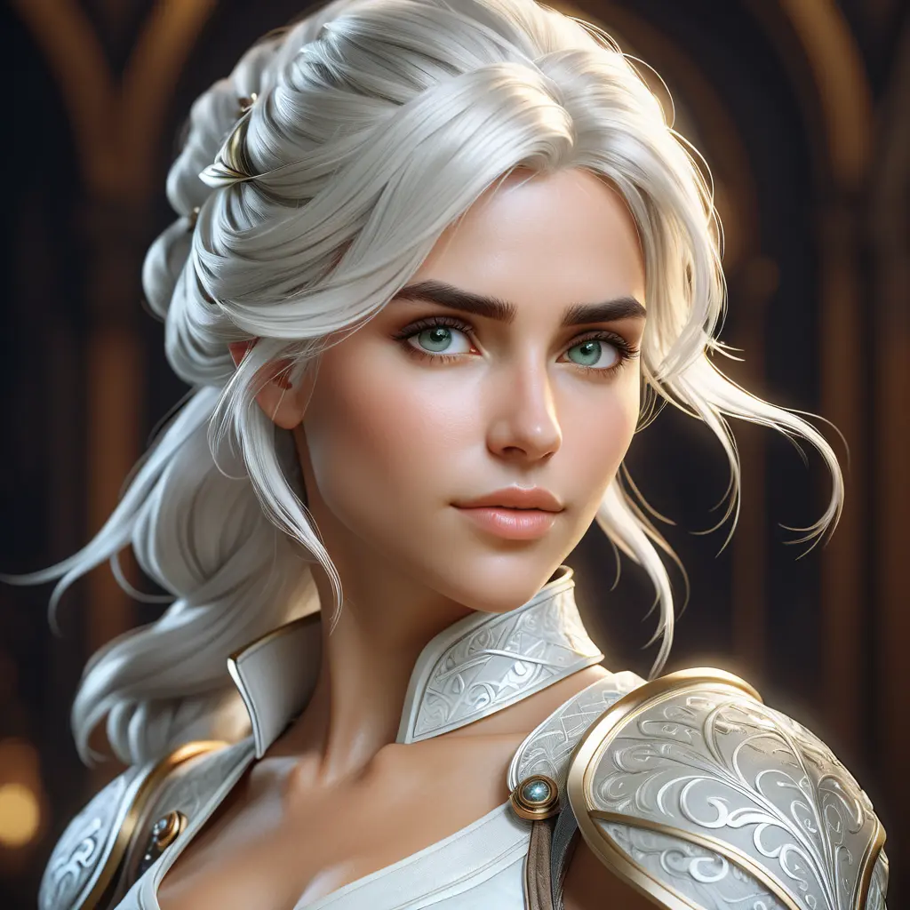 Alluring matte portrait of a beautiful Ciri in White, 8k, Highly Detailed, Intricate, Half Body, Realistic, Sharp Focus, Volumetric Lighting, Fantasy, Elegant by Stanley Artgerm Lau, Alphonse Mucha, WLOP