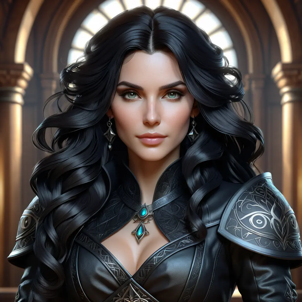 Alluring matte portrait of a beautiful Yennefer wearing black leather, 8k, Highly Detailed, Intricate, Half Body, Realistic, Sharp Focus, Volumetric Lighting, Fantasy, Elegant by Stanley Artgerm Lau, Alphonse Mucha, WLOP