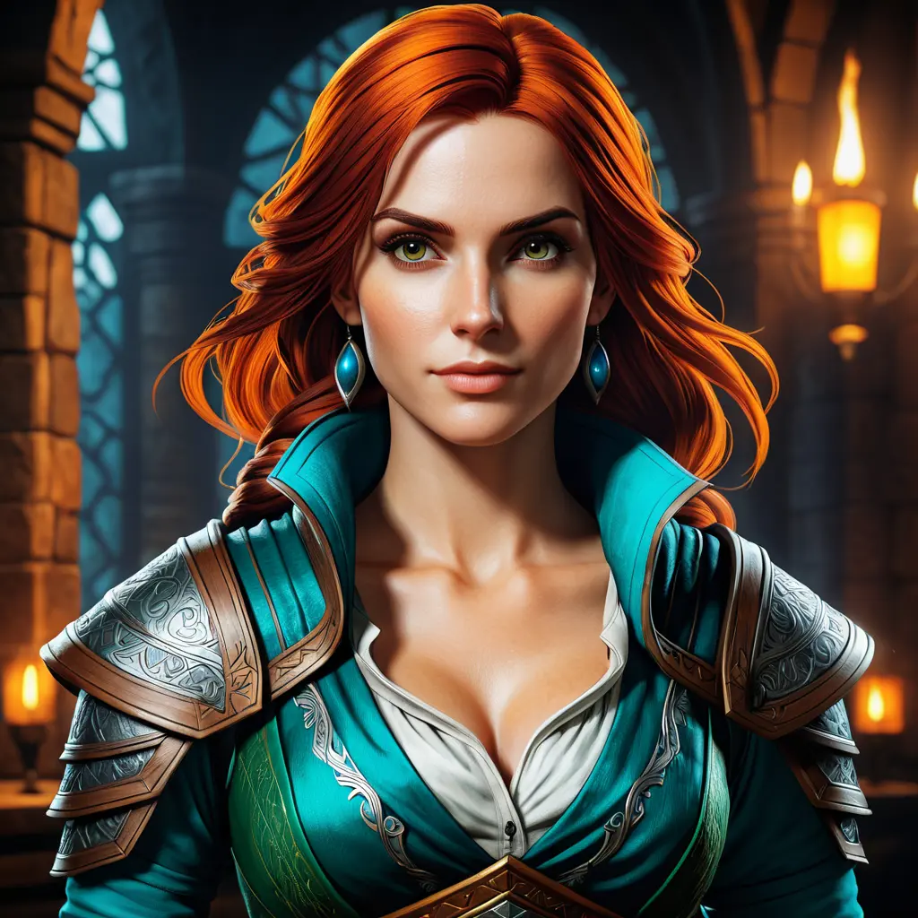 Triss Merigold from The Witcher in Assassin's Creed style, Highly Detailed, Vibrant Colors, Ink Art, Fantasy, Dark by Stanley Artgerm Lau