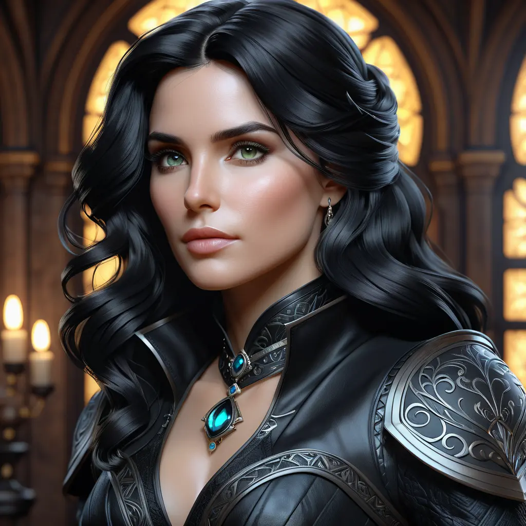 Alluring matte portrait of a beautiful Yennefer in black leather, 8k, Highly Detailed, Intricate, Half Body, Realistic, Sharp Focus, Volumetric Lighting, Fantasy, Elegant by Stanley Artgerm Lau, Alphonse Mucha, WLOP, Stefan Kostic