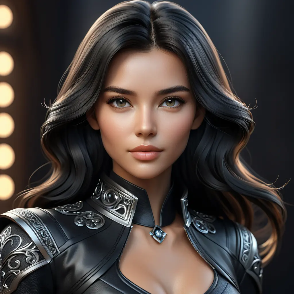 Alluring matte portrait of a beautiful A2 wearing black leather, 8k, Highly Detailed, Intricate, Half Body, Realistic, Sharp Focus, Volumetric Lighting, Fantasy, Elegant by Stanley Artgerm Lau, WLOP