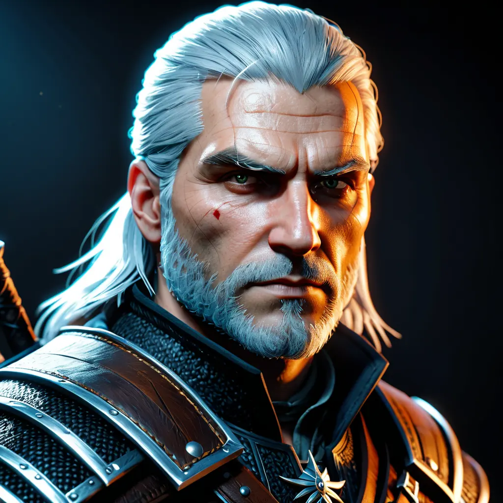 Geralt as a rouge assassin in The Witcher 3 Style, 4k, Highly Detailed, Beautiful, Cinematic Lighting, Sharp Focus, Volumetric Lighting, Closeup Portrait, Concept Art