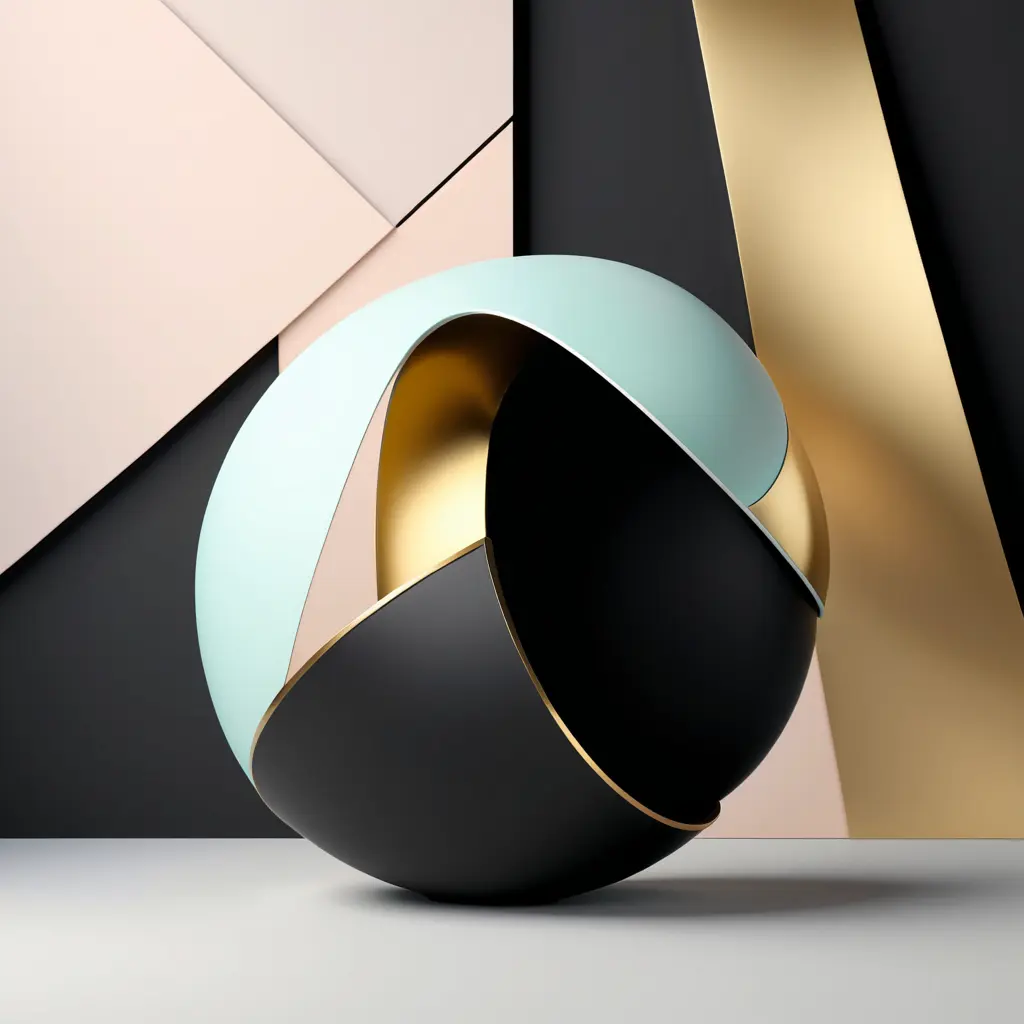 Muted tones of pastel black and gold, evoking a sense of calmness, endless muse, Minimalism, Digital Art, 3D art, Elegant