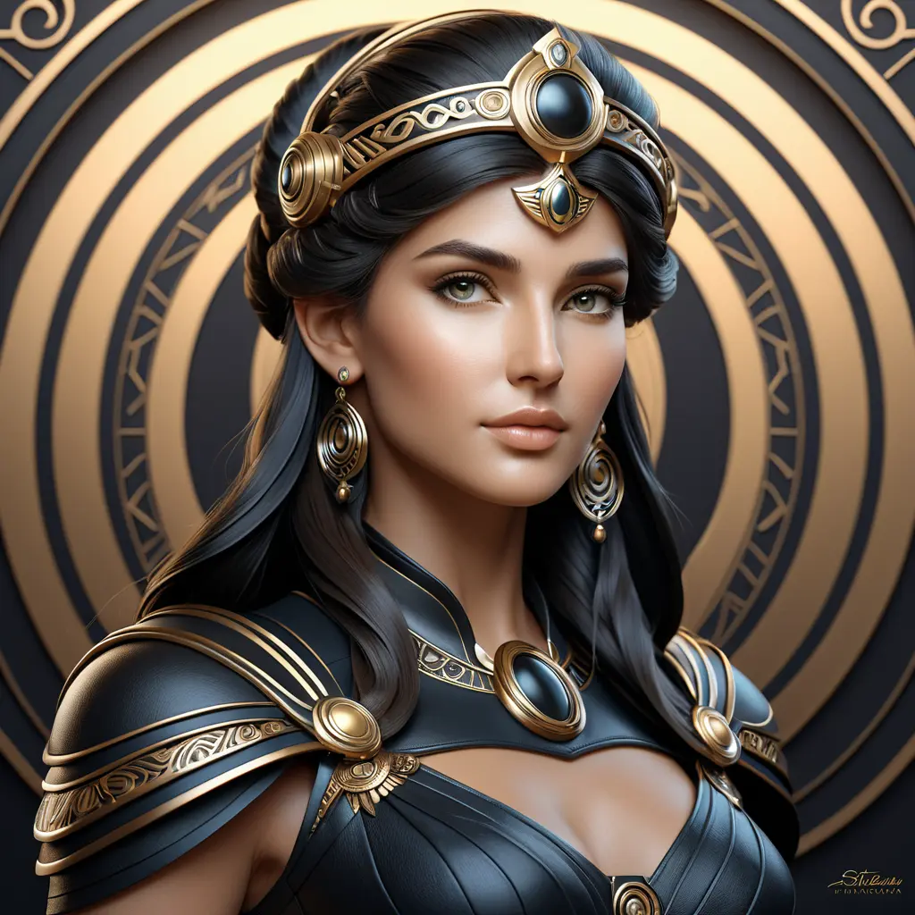 Alluring matte portrait of the beautiful goddess Athena in black leather, 8k, Highly Detailed, Intricate, Realistic, Sharp Focus, Volumetric Lighting, Fantasy, Elegant by Stanley Artgerm Lau, Alphonse Mucha, WLOP