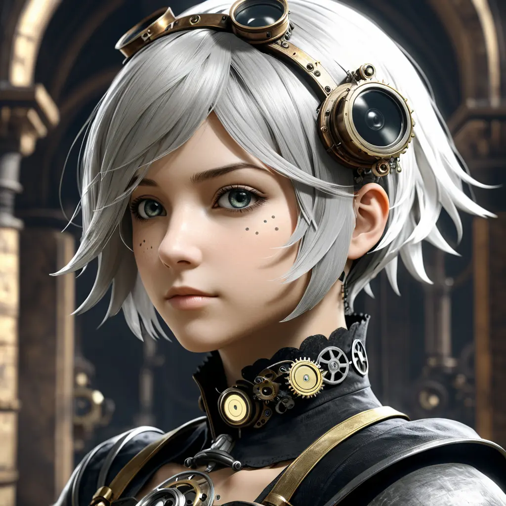 Steampunk portrait of A2 from Nier Automata, Highly Detailed, Intricate, Artstation, Beautiful, Digital Painting, Sharp Focus, Concept Art, Elegant