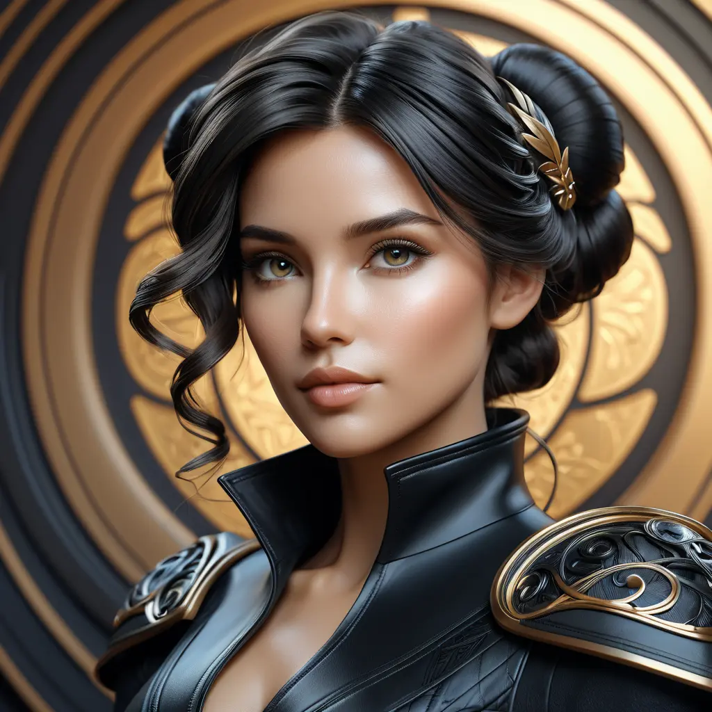 Alluring matte portrait of a beautiful Vex in black leather, 8k, Highly Detailed, Intricate, Half Body, Realistic, Sharp Focus, Volumetric Lighting, Fantasy, Elegant by Stanley Artgerm Lau, Alphonse Mucha, WLOP, Stefan Kostic