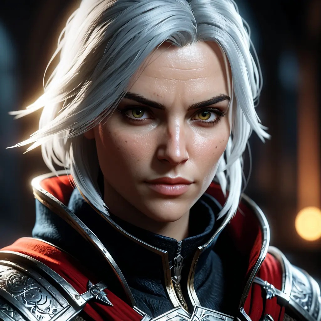 Female rouge assassin in The Witcher 3 Style, 4k, Highly Detailed, Beautiful, Cinematic Lighting, Sharp Focus, Volumetric Lighting, Closeup Portrait, Concept Art