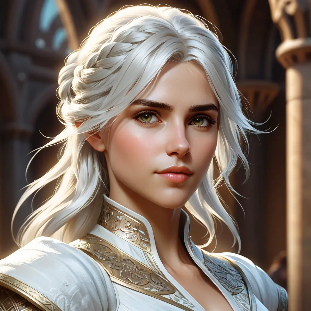 Closeup of Ciri in a white dress, Highly Detailed, Intricate, Artstation, Beautiful, Digital Painting, Sharp Focus, Concept Art, Elegant by Stanley Artgerm Lau, Alphonse Mucha, Greg Rutkowski