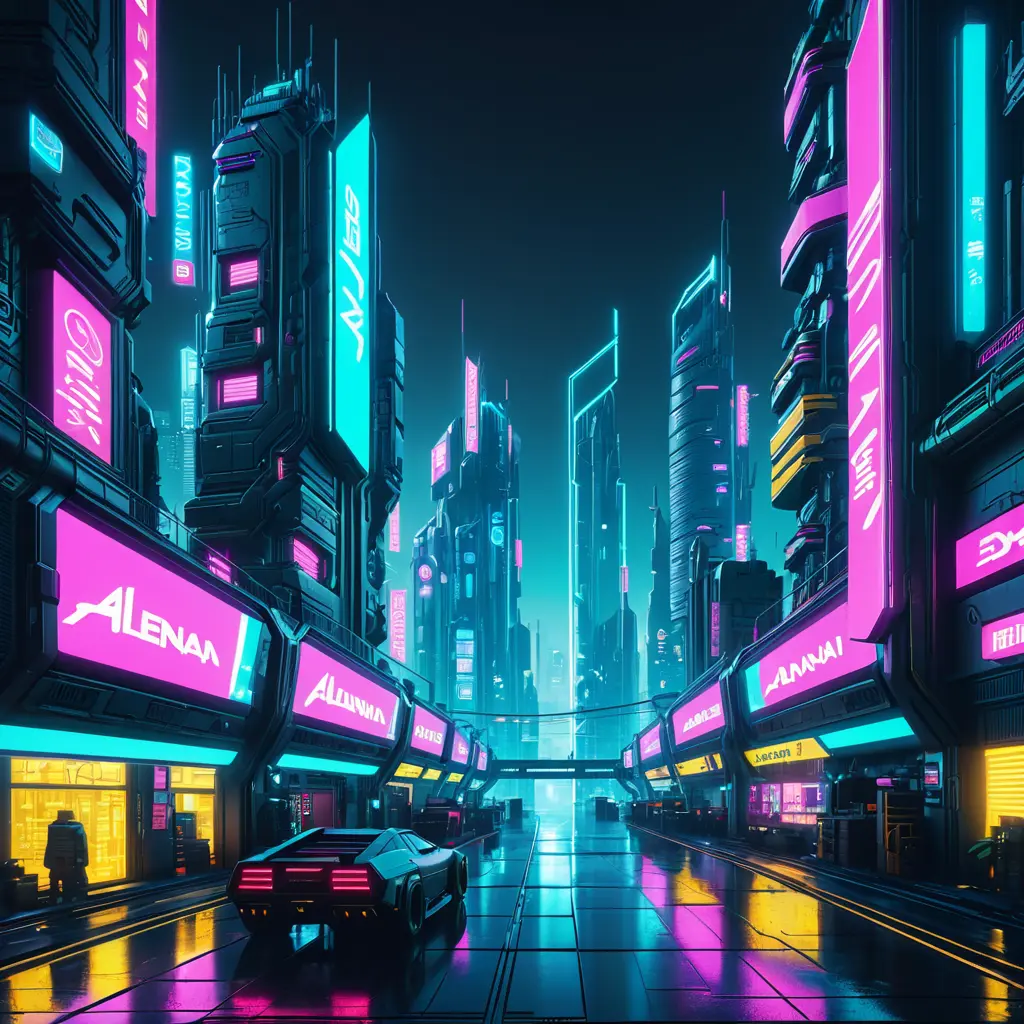 Dystopian Cyberpunk 2077 city at night, 8k, Hyper Detailed, Intricate Details, Trending on Artstation, Epic, Comic, Sharp Focus, Deviantart, Beautifully Lit by Alena Aenami