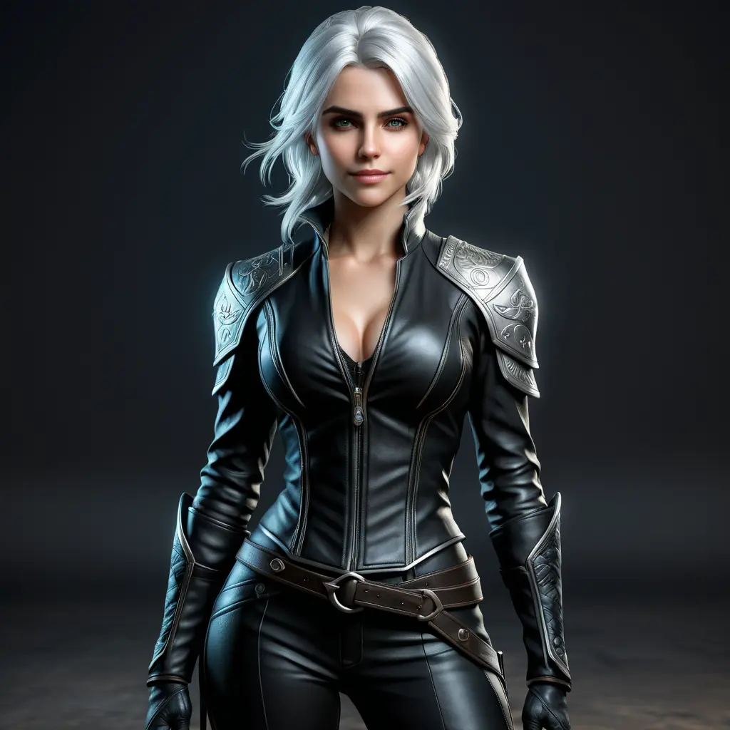 Alluring matte full body portrait of a beautiful Ciri wearing black leather, 8k, Highly Detailed, Intricate, Realistic, Sharp Focus, Volumetric Lighting, Fantasy, Elegant by Stanley Artgerm Lau, WLOP