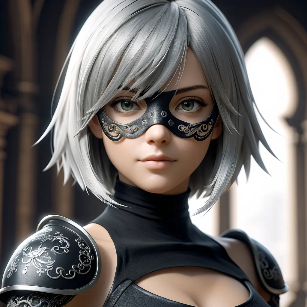 Alluring matte portrait of a beautiful A2 from Nier Automata in the style of Stefan Kostic, 8k, Highly Detailed, Intricate, Half Body, Realistic, Sharp Focus, Volumetric Lighting, Fantasy, Elegant by Stanley Artgerm Lau, Greg Rutkowski