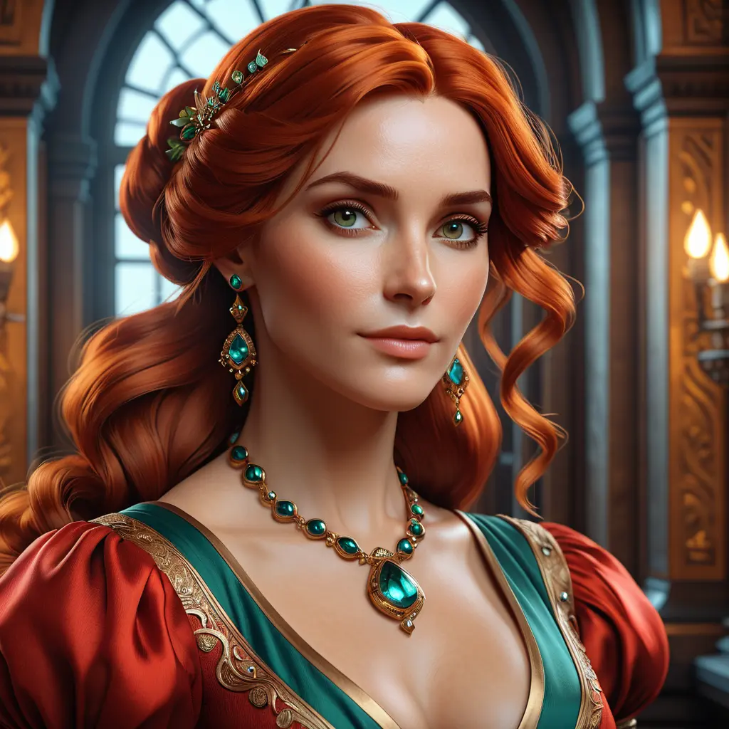 Alluring matte portrait of a beautiful Triss Merigold in a Red Dress, 8k, Highly Detailed, Intricate, Half Body, Realistic, Sharp Focus, Volumetric Lighting, Fantasy, Elegant by Stanley Artgerm Lau, Alphonse Mucha, WLOP