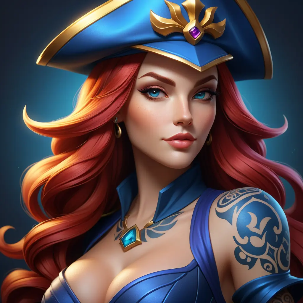 Matte portrait of Miss Fortune from League of Legends with tattoos, 8k, Highly Detailed, Alluring, Artstation, Magical, Digital Painting, Volumetric Lighting, Concept Art by Stanley Artgerm Lau, Greg Rutkowski