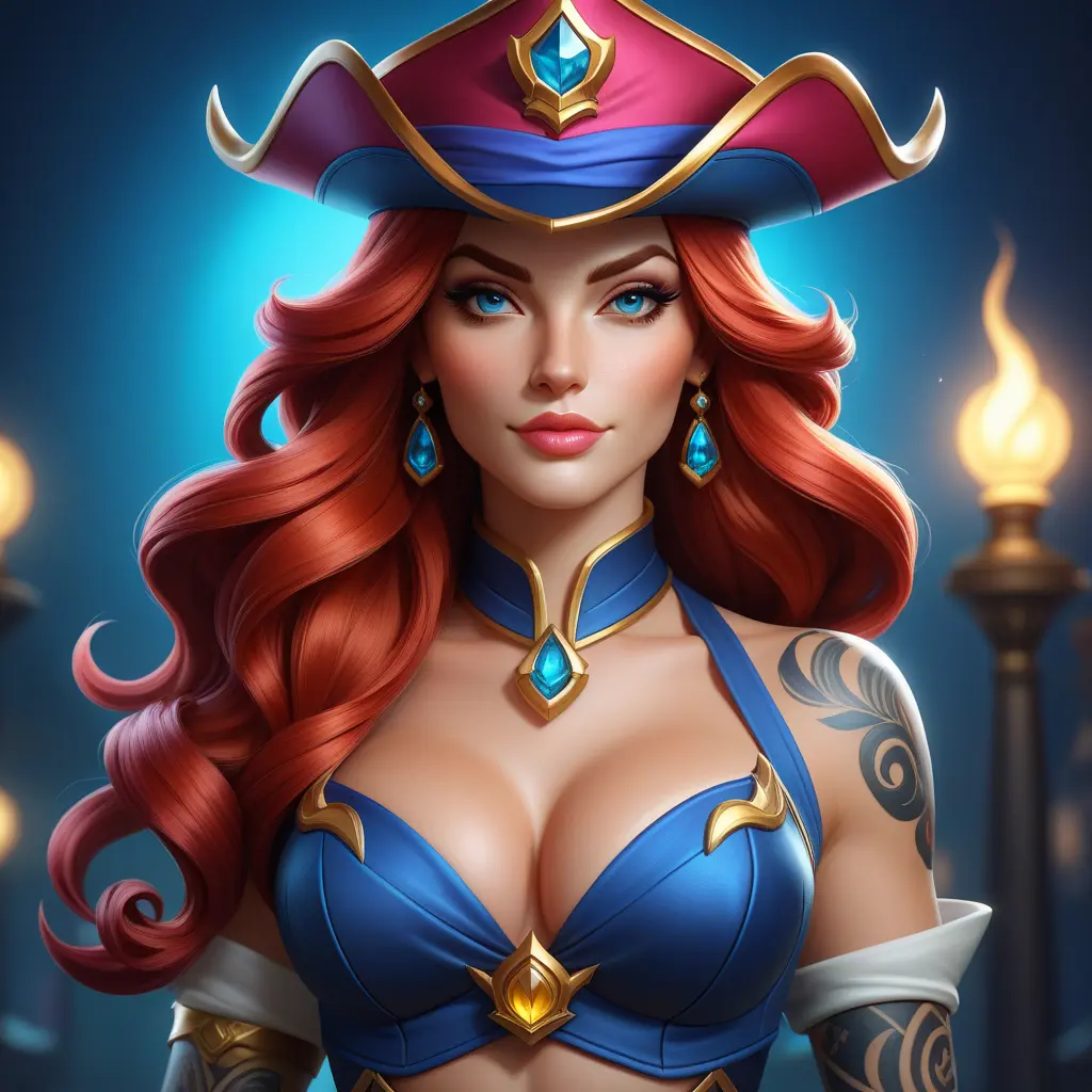 Matte portrait of Miss Fortune from League of Legends with tattoos, 8k, Highly Detailed, Alluring, Artstation, Magical, Digital Painting, Volumetric Lighting, Concept Art by Stanley Artgerm Lau, Greg Rutkowski