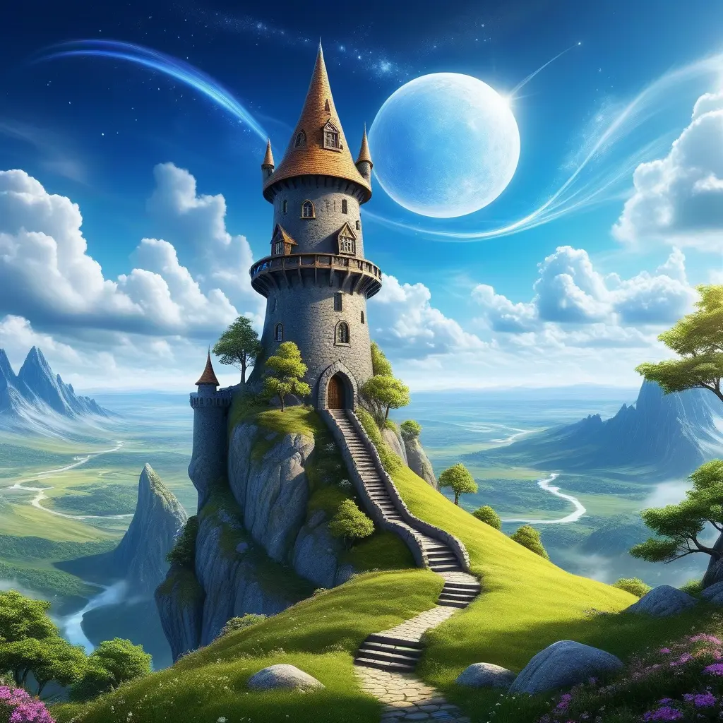 Wizard's tower in fantasy landscape, Magical, Fantasy