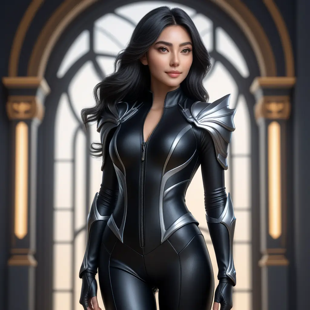 Alluring matte full body portrait of a beautiful Irelia wearing a black leather body suit, 8k, Highly Detailed, Intricate, Realistic, Sharp Focus, Volumetric Lighting, Fantasy, Elegant by Stanley Artgerm Lau, WLOP