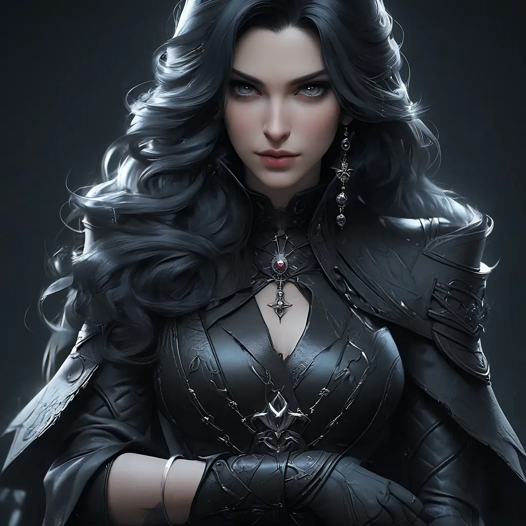 Alluring matte portrait of a beautiful Yennefer in black leather, 8k, Full Body, Realistic, Volumetric Lighting, Fantasy by Stanley Artgerm Lau, WLOP