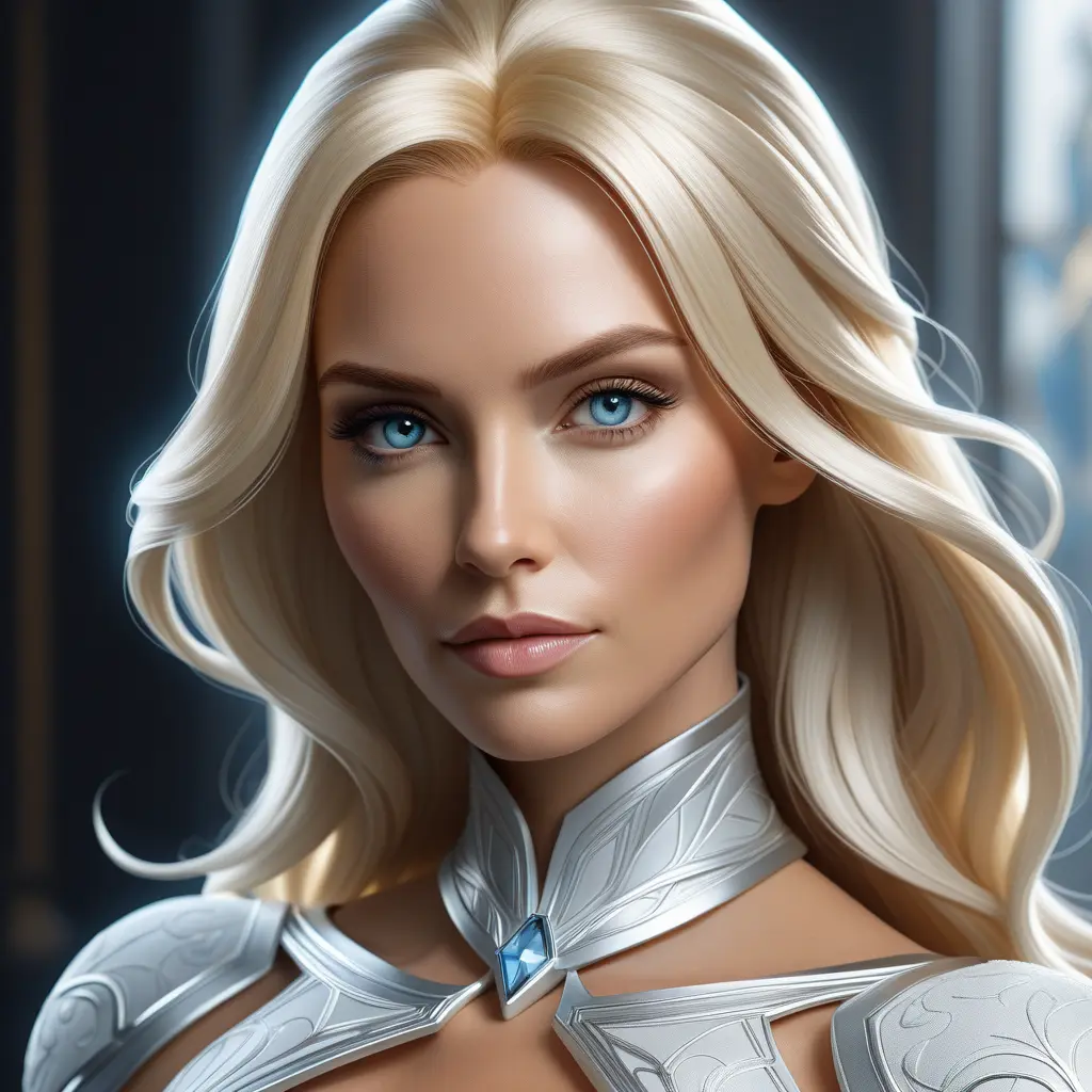 Alluring matte portrait of a beautiful Emma Frost: from Xmen in the style of Stefan Kostic, 8k, Highly Detailed, Intricate, Half Body, Realistic, Sharp Focus, Volumetric Lighting, Fantasy, Elegant by Stanley Artgerm Lau, Greg Rutkowski