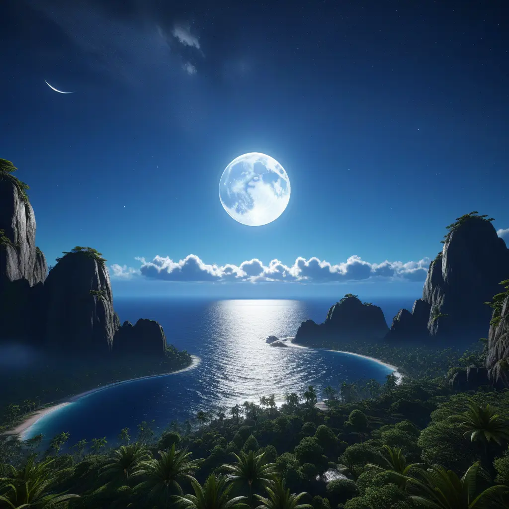 moonrise over the equator, Highly Detailed, Intricate, Cinematic Lighting, Unreal Engine, Radiant, Fantasy