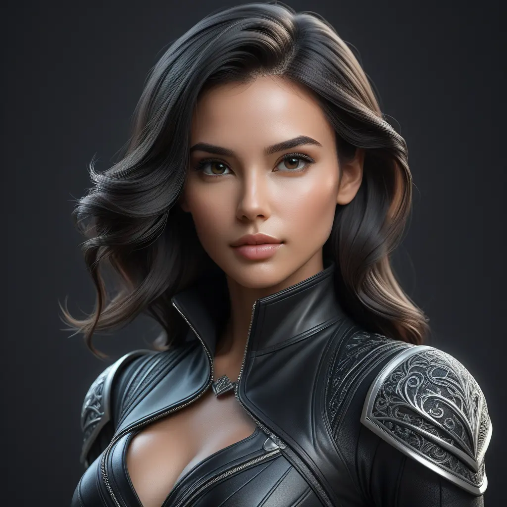 Alluring matte half body portrait of a beautiful Vex wearing tight black leather, 8k, Highly Detailed, Intricate, Realistic, Sharp Focus, Volumetric Lighting, Fantasy, Elegant by Stanley Artgerm Lau, WLOP