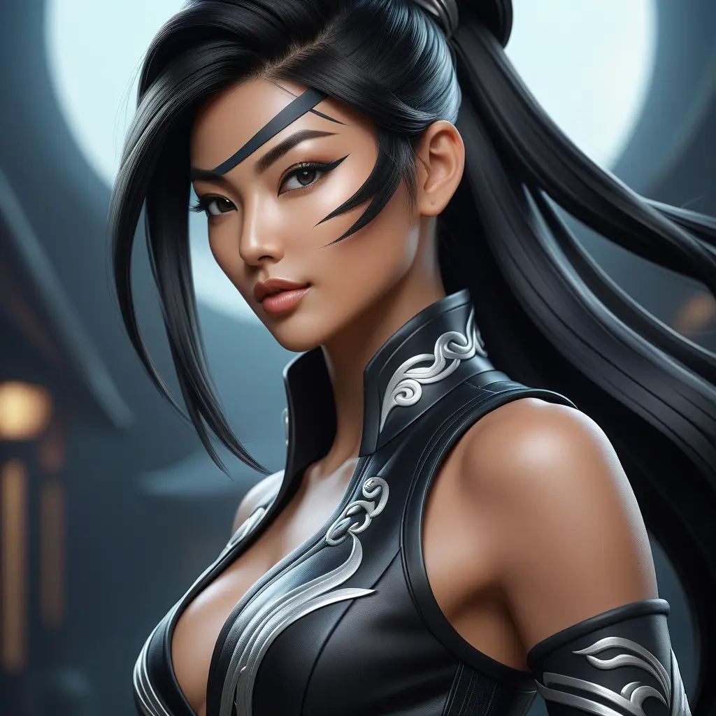 Alluring matte half body portrait of a beautiful Akali wearing tight black leather, 8k, Highly Detailed, Intricate, Realistic, Sharp Focus, Volumetric Lighting, Fantasy, Elegant by Stanley Artgerm Lau, WLOP