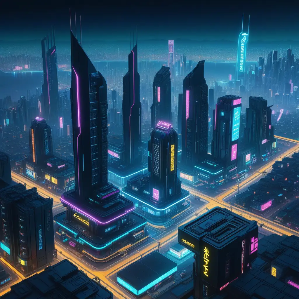 Night City from Cyberpunk 2077, High Resolution, Highly Detailed, Intricate, Artstation, Beautiful, Cyberpunk, Futuristic, Digital Painting, Isometric, Sharp Focus, Concept Art, Elegant