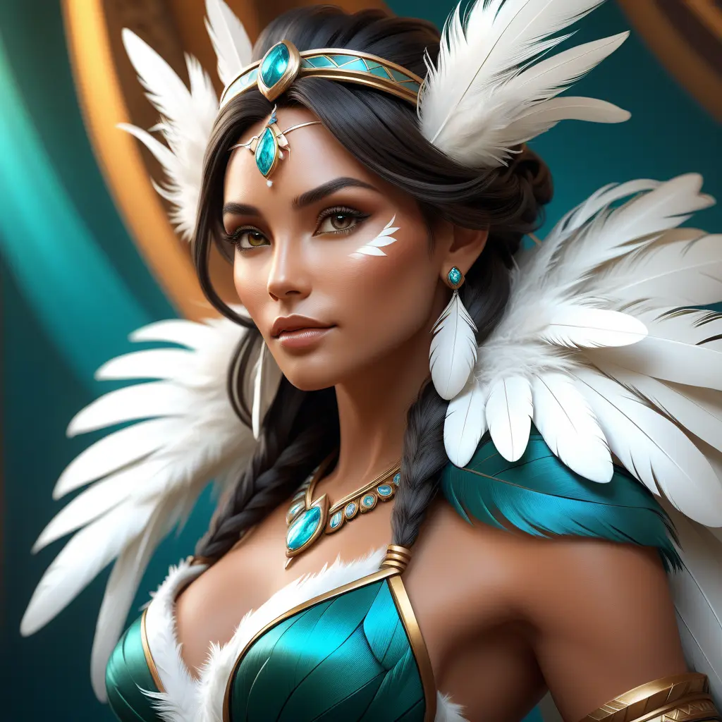 Alluring matte portrait of a beautiful Nidalee wearing feathers, 8k, Highly Detailed, Intricate, Half Body, Realistic, Sharp Focus, Volumetric Lighting, Fantasy, Elegant by Stanley Artgerm Lau, Alphonse Mucha, WLOP