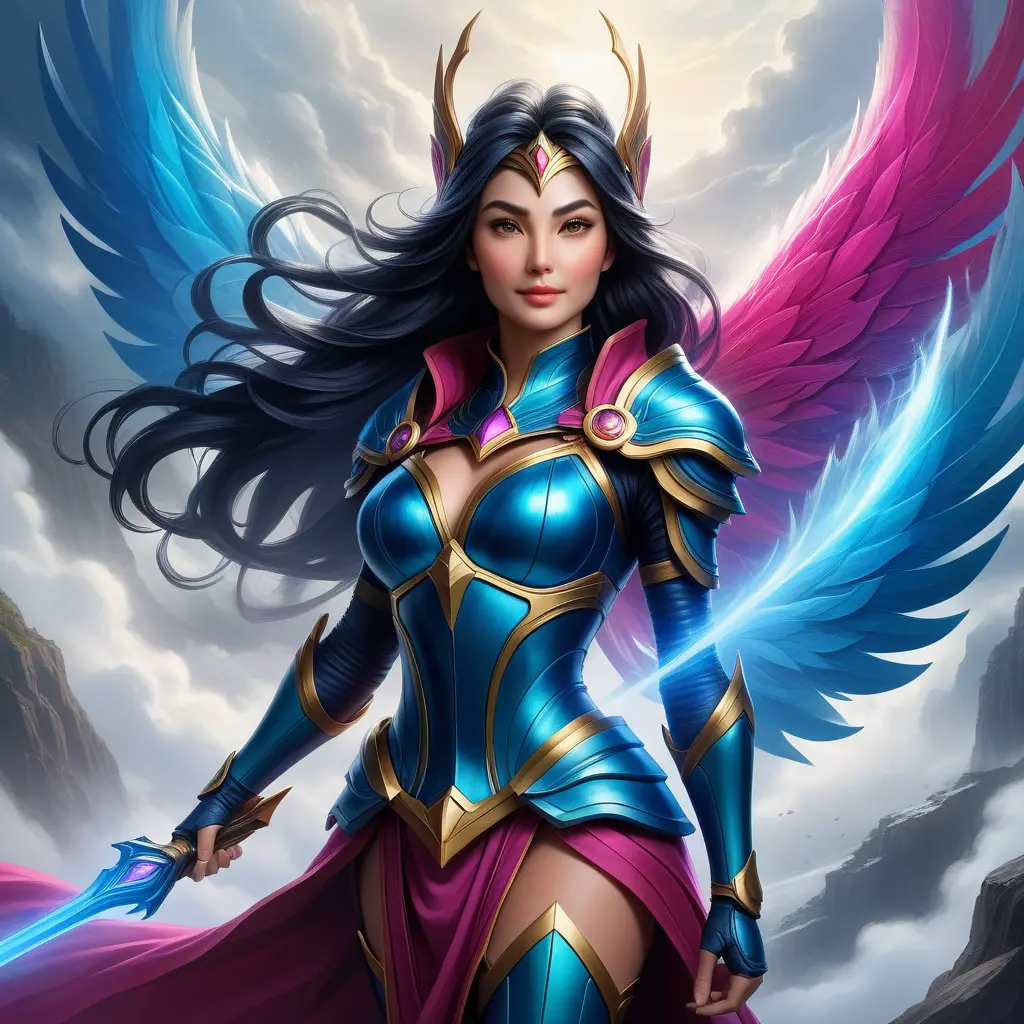 Irelia emerging from the fog of war, Highly Detailed, Vibrant Colors, Ink Art, Fantasy, Dark by Stanley Artgerm Lau