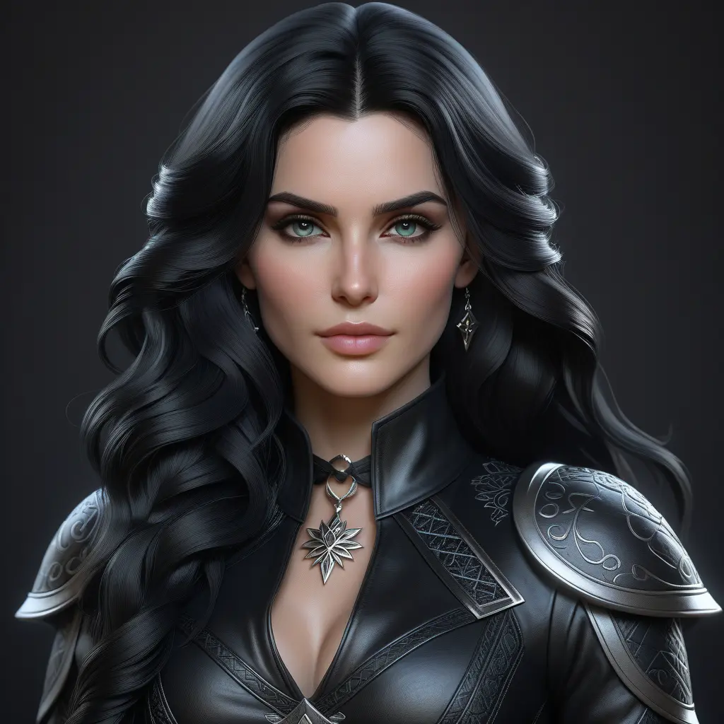 Alluring matte half body portrait of a beautiful Yennefer wearing tight black leather, 8k, Highly Detailed, Intricate, Realistic, Sharp Focus, Volumetric Lighting, Fantasy, Elegant by Stanley Artgerm Lau, WLOP