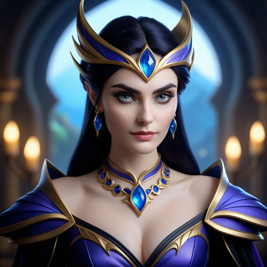 Alluring matte portrait of a beautiful Morgana from League of Legends in the style of Stefan Kostic, 8k, High Definition, Highly Detailed, Intricate, Half Body, Realistic, Sharp Focus, Fantasy, Elegant