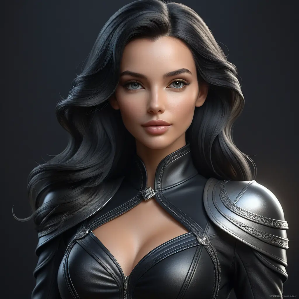 Alluring matte half body portrait of a beautiful Seraphine wearing tight black leather, 8k, Highly Detailed, Intricate, Realistic, Sharp Focus, Volumetric Lighting, Fantasy, Elegant by Stanley Artgerm Lau, WLOP