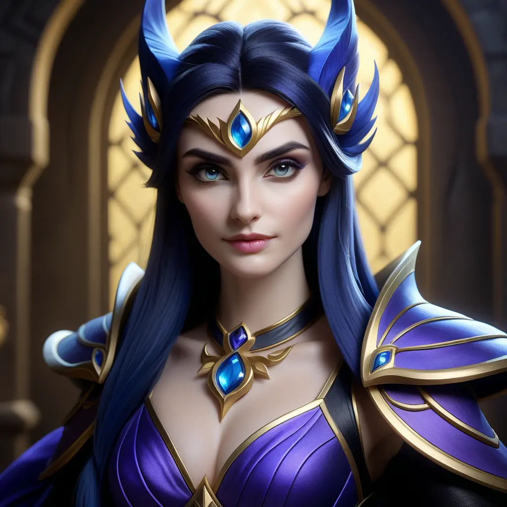 Alluring matte portrait of a beautiful Morgana from League of Legends in the style of Stefan Kostic, 8k, High Definition, Highly Detailed, Intricate, Half Body, Realistic, Sharp Focus, Fantasy, Elegant