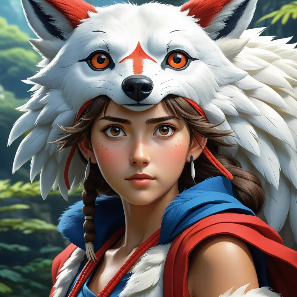 portrait of princess mononoke, 4k, 4k resolution, 8k, Hyper Detailed, Anime by Stanley Artgerm Lau