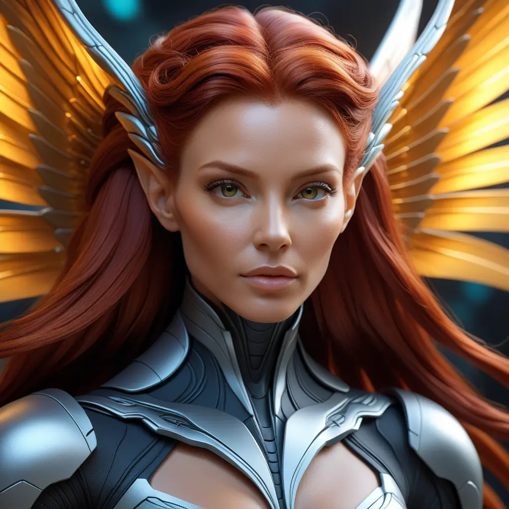 Alluring matte portrait of a beautiful red haired alien winged Sarah Kerrigan, 8k, Highly Detailed, Intricate, Half Body, Realistic, Sharp Focus, Volumetric Lighting, Fantasy, Elegant by Stanley Artgerm Lau, WLOP, Stefan Kostic