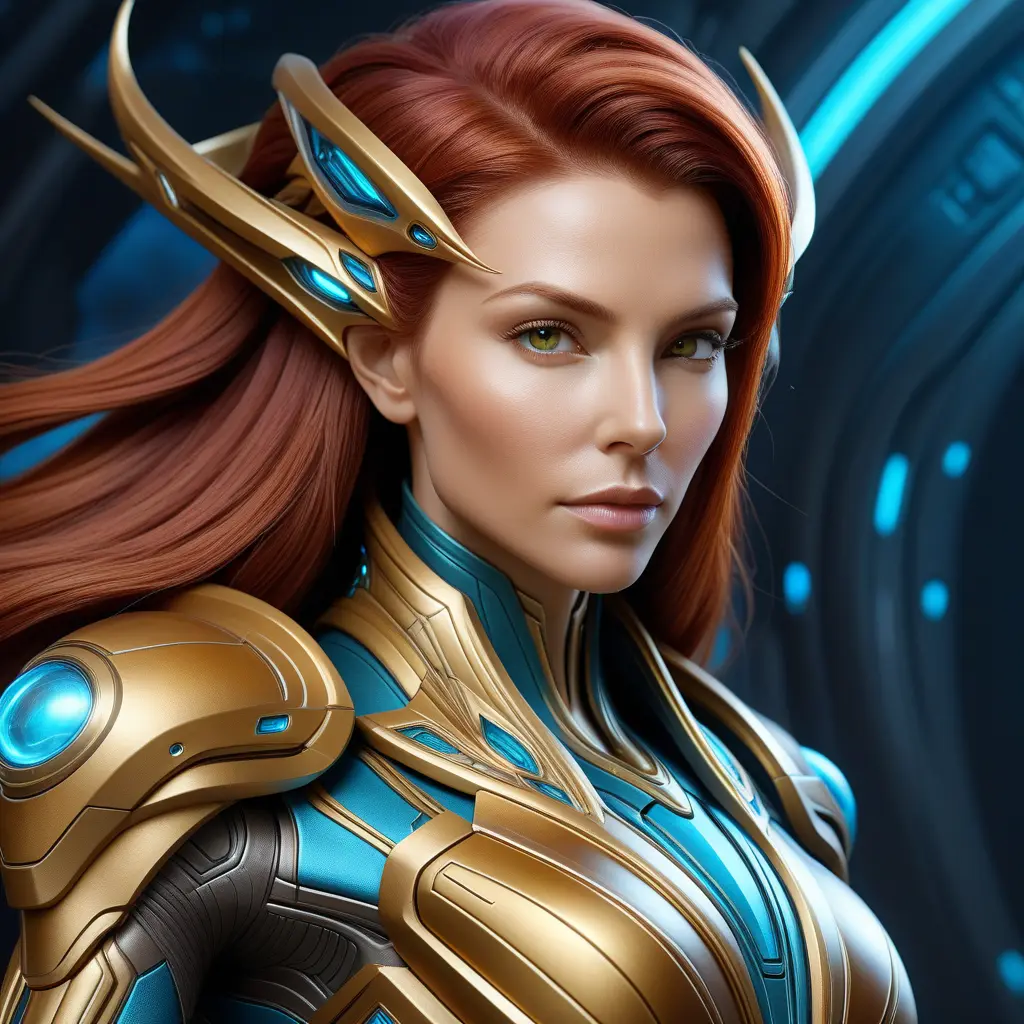 Alluring matte portrait of Star Craft's beautiful red haired Sarah Kerrigan alien Protoss, 8k, Highly Detailed, Intricate, Half Body, Realistic, Sharp Focus, Volumetric Lighting, Fantasy, Elegant by Stanley Artgerm Lau, WLOP, Stefan Kostic