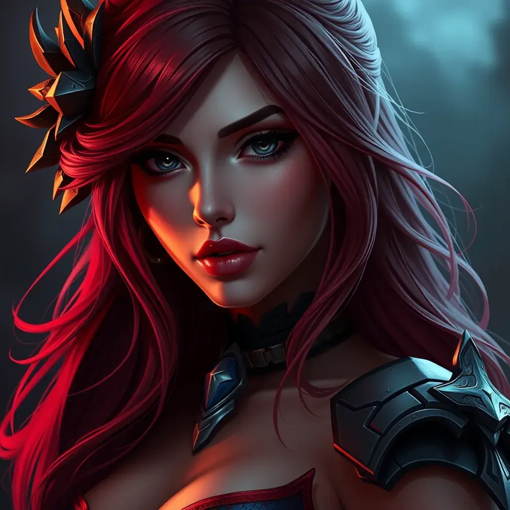 Alluring matte portrait of a beautiful Katarina from League of Legends in the style of Stefan Kostic, 8k, High Definition, Highly Detailed, Intricate, Half Body, Realistic, Sharp Focus, Fantasy, Elegant