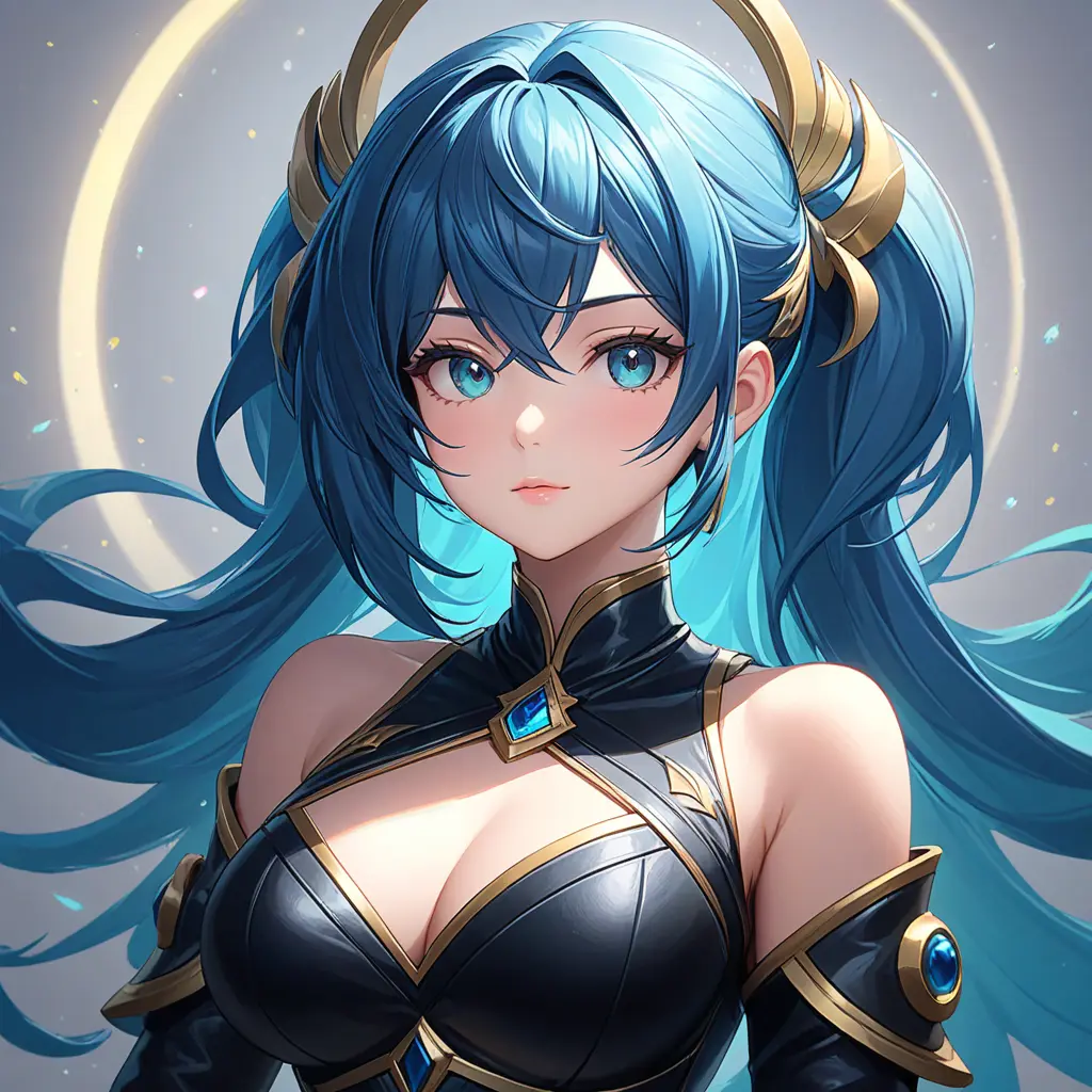 Alluring matte portrait of a beautiful Sona from League of Legends in black leather, 8k, Half Body, Realistic, Volumetric Lighting, Fantasy by Stanley Artgerm Lau, WLOP