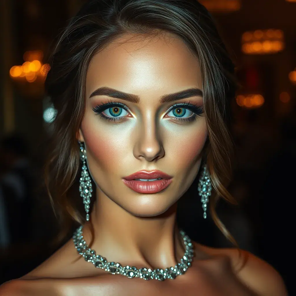 Close up of a stunningly beautiful woman at a ball, Half Body, Photo Realistic