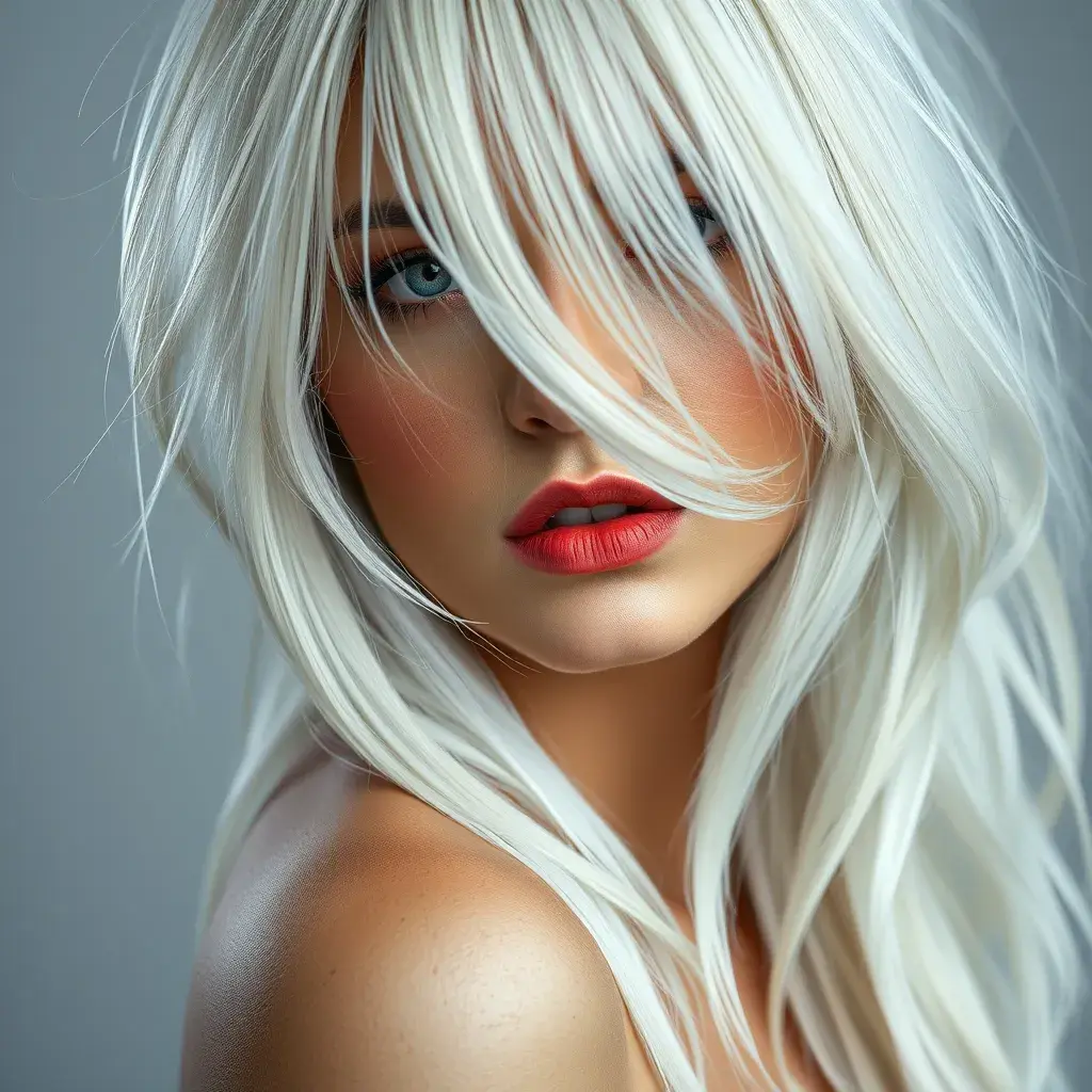 Alluring half body portrait of a stunningly beautiful white haired model, Half Body, Photo Realistic, Glamour Shot