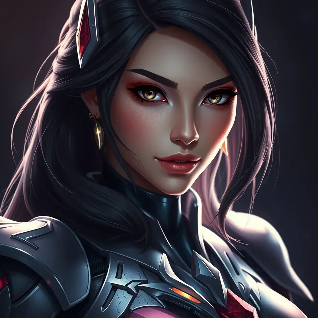 Alluring portrait of a beautiful Irelia from League of Legends in tight light armor, Highly Detailed, Full Body, Bokeh effect, Photo Realistic, Sharp Focus by Stefan Kostic