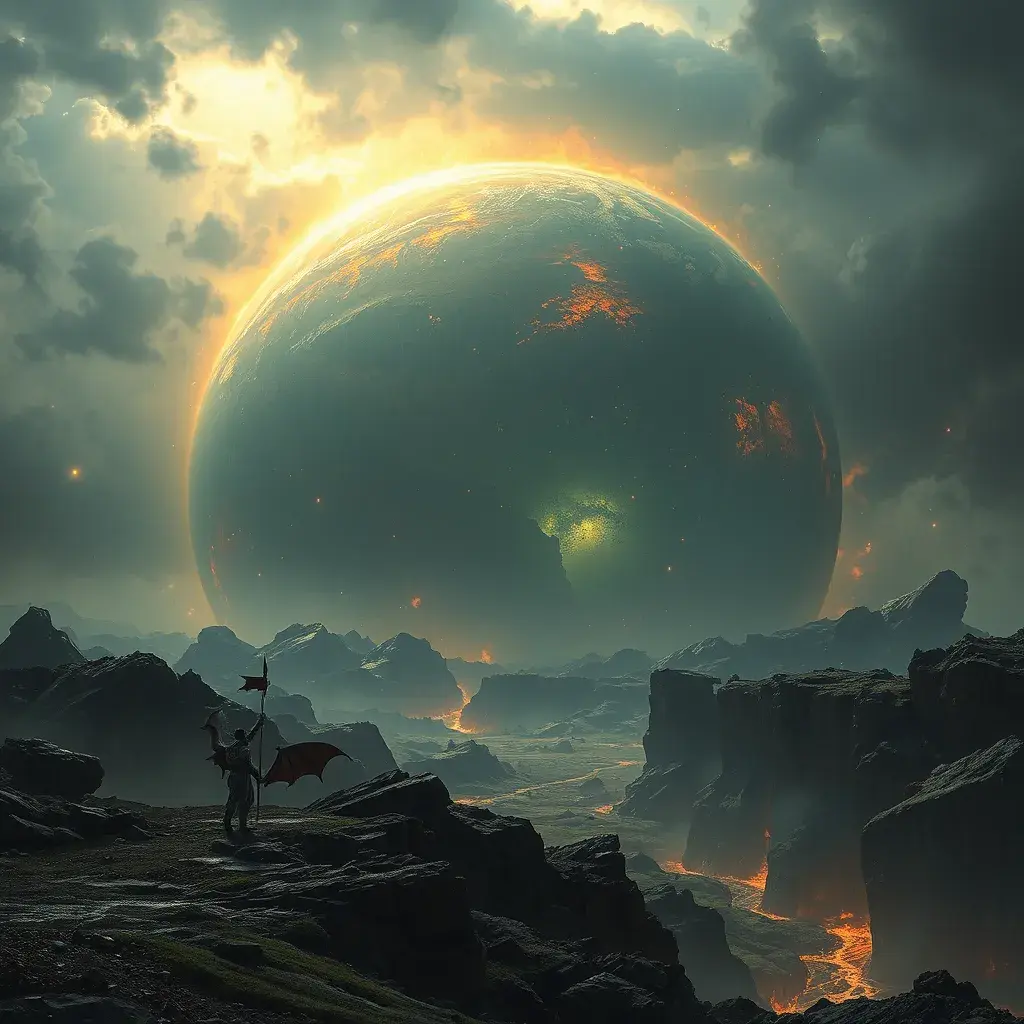 Earth going through cycles of creation and destruction, Award-Winning, Volumetric Lighting, Fantasy, Dark by Greg Rutkowski